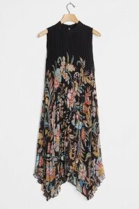 Anthropologie Cecily Pleated Midi Dress ~ lbd ~ little black floral print dresses ~ handkerchief hemlines