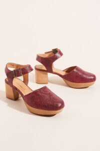 ANTHROPOLOGIE Romy Platform Heels Wine / wooden heels / snake print ankle strap shoes