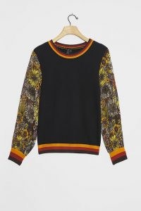 Bl-nk Gwen Jumper Black Motif / floral sleeve jumpers / crew neck sweater