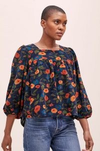 Meadows Myrtle Corduroy Blouse Navy / floral cord blouses / peasant style tops