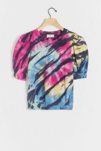 T.La Vitte Puff-Sleeved Pullover Top | multicoloured tie dye effect tops