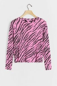 Stateside Zebra Burnout Top Pink / animal stripes / long sleeve crew neck tops