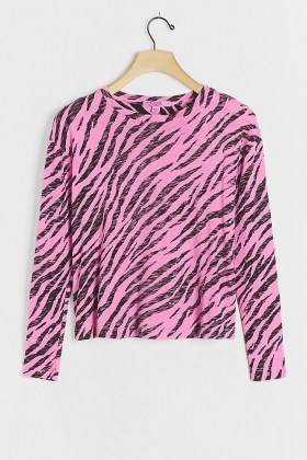 Stateside Zebra Burnout Top Pink / animal stripes / long sleeve crew neck tops