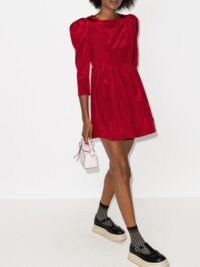 Batsheva square neck mini dress in red ~ juliet sleeved dresses ~ puff shoulders