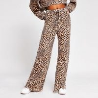 RIVER ISLAND Beige wide leg animal print trouser