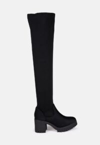 MISSGUIDED black chunky mid heel over the knee boots – block heels – autumn footwear