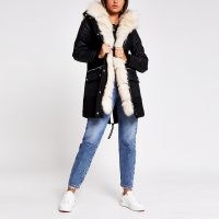 RIVER ISLAND Black faux fur panelled cotton parka ~ fur trimmed coats ~ parkas ~ autumn / winter outerwear