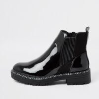 RIVER ISLAND Black patent chunky chelsea boot ~ high shine ankle boots ~ glossy finish ~ autumn / winter footwear