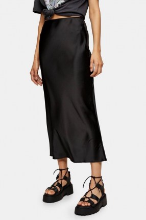 Topshop Black Satin Bias Maxi Skirt | slinky skirts