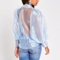 River Island Blue Puff Sleeve Organza Shirt | sheer voluminous shirts