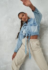 MISSGUIDED blue tie detail denim jacket ~ casual weekend style ~ cropped jackets