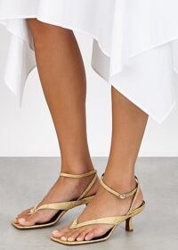 BY FAR Mindy 80 python-effect leather sandals in yellow / ankle strap sandal with toe post