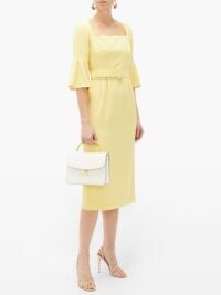 BEULAH Camellia belted wool-crepe dress in yellow ~ vintage look clothing ~ square neck ladylike dresses