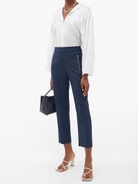 STELLA MCCARTNEY Claire wool-birdseye straight-leg trousers ~ navy blue crop leg pants