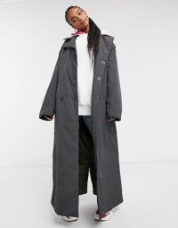 COLLUSION wadded belted trench in charcoal | maxi waist tie coats