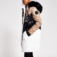 RIBER ISLAND Cream padded faux fur quilted coat ~ luxe style colour block coats ~ winter outerwear