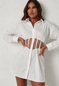 dani michelle x missguided white mesh insert corset mini dress | waist detail shirt dresses