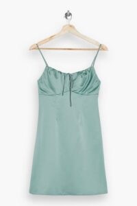 TOPSHOP Dark Sage Gathered Bust Mini Slip Dress – green spaghetti strap dresses