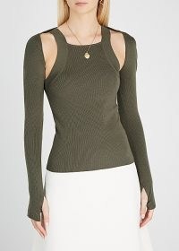 DION LEE Hybrid olive layered wool-blend tank ~ green ribbed co-ords