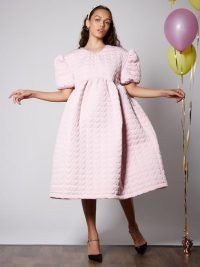 Sister Jane Prep Heart Quilted Midi Dress Cotton Candy | voluminous dresses | fashion with volume | puff sleeve clothing