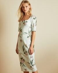 TED BAKER MAGIEYY Elderflower fitted dress in mint / light green floral dresses