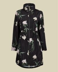 TED BAKER ORRIANA Elderflower packaway rain mac in black / high neck floral macs / rainwear