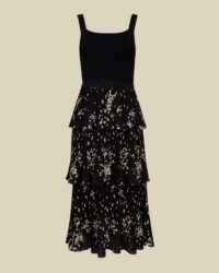 TED BAKER BETEE Elderflower tiered midi dress in black