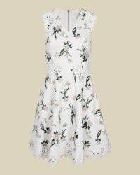 NOLLA Elderflower V neck skater dress in white / sleeveless fit and flare dresses