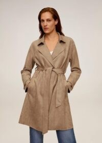 MANGO Nana Faux-suede trench light / pastel grey – belted suedette fabric coats – tie waist outerwear