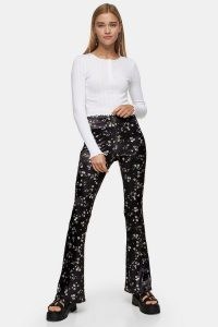 TOPSHOP Floral Print Satin Flare Trousers / retro pants / vintage look fashion