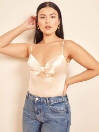 Reformation Frisee Top Ivory | skinny strap fitted bodice tops