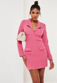 Missguided fuchsia corset detail tailored blazer dress | pink going out dresses