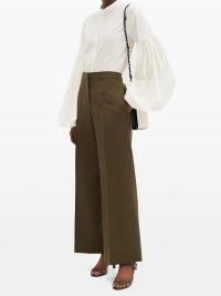 JIL SANDER Gathered-sleeve poplin blouse / pleated balloon sleeved blouses / voluminous sleeves