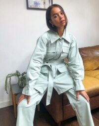 Ghospell Oversized Belted Shacket Co-ord in Sage ~ green jacket co ord ~ shackets ~ fashion co-ords ~ jackets and trouser sets