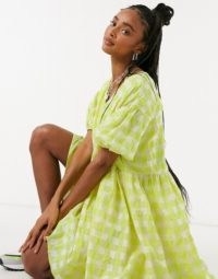 Glamorous oversized mini smock dress in neon check | loose fit dresses