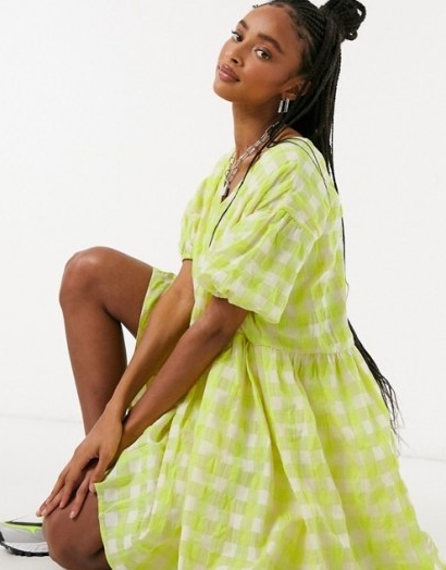 Glamorous oversized mini smock dress in neon check | loose fit dresses