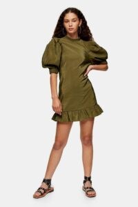 TOPSHOP Green Puff Sleeve Mini Dress ~ puffed sleeved dresses ~ voluminous short sleeves ~ frilled hem