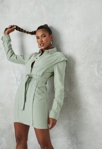 MISSGUIDED green shoulder lipped denim shirt dress ~ casual tie waist dresses