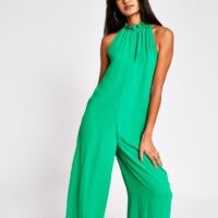 RIVER ISLAND Green Tie Neck Jumpsuit – sleeveless jumpsuits