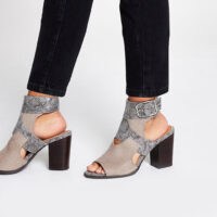 RIVER ISLAND Grey snake printed cut out shoe boots ~ peep toe booties