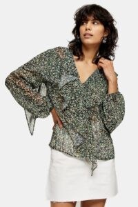 TOPSHOP Grunge Ruffle Blouse / floral blouses / V neck ruffled top