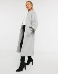 Helene Berman wool blend edge to edge balloon sleeve coat in grey 01 ~ longline open front coats