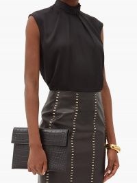 ALEXANDER MCQUEEN High-neck sleeveless silk top in black / effortlessly elegant tops