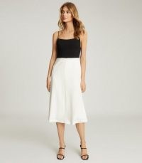 REISS ISABELLA COLOUR BLOCK MIDI DRESS BLACK/WHITE ~ skinny shoulder strap dresses ~ colourblock clothing