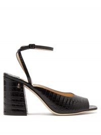 JIMMY CHOO Jassidy peep-toe crocodile-effect leather sandals / croc embossed chunky heeled sandal