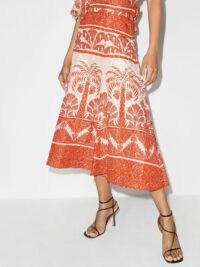 Johanna Ortiz Palm To Nadube pleated midi skirt in orange / ecru – tree prints – printed skirts