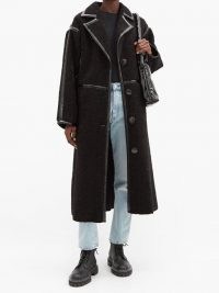 STAND STUDIO June patent-bound faux-shearling teddy coat ~ black textured winter coats