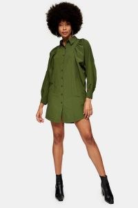 TOPSHOP Khaki Extreme Sleeve Shirt Dress / green button through dresses