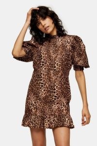 TOPSHOP Leopard Print Puff Sleeve Mini Dress / animal prints / frill hemline dresses