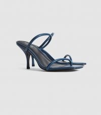 REISS MAGDA LEATHER STRAPPY HEELED SANDALS NAVY / blue skinny strap heels